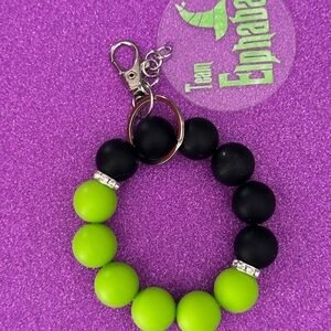 Wicked musical themed Black and Green Beaded Keychain bracelet. Handmade